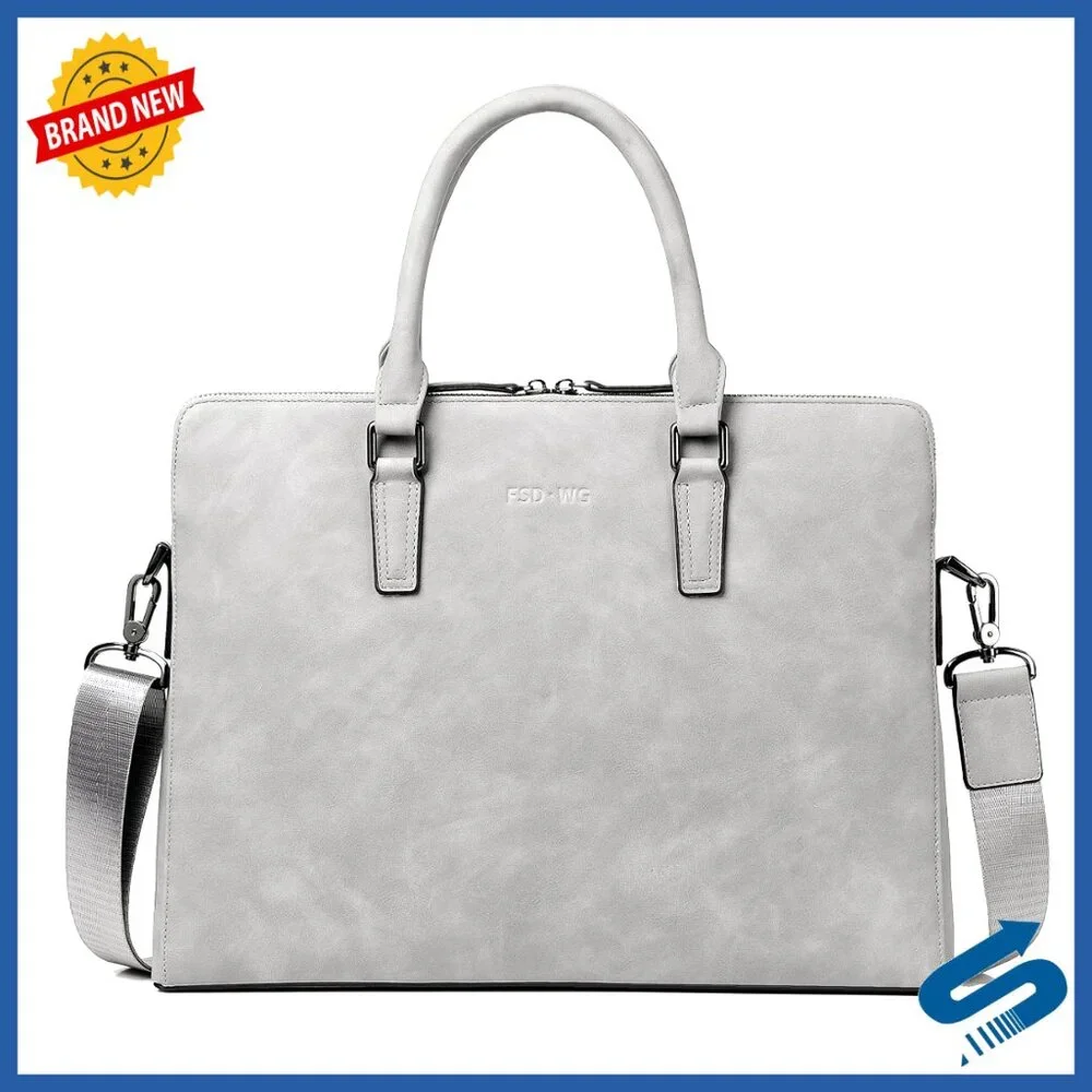 Large Leather Briefcase Messenger Bag Water Resistant Business Travel Laptop